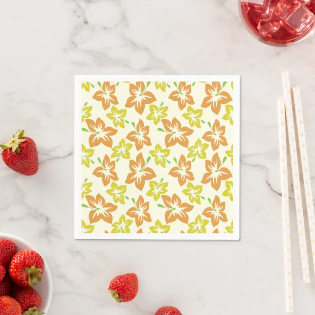 Yellow Hibiscus, Orange Hibiscus, Floral Pattern Napkin (Insitu)