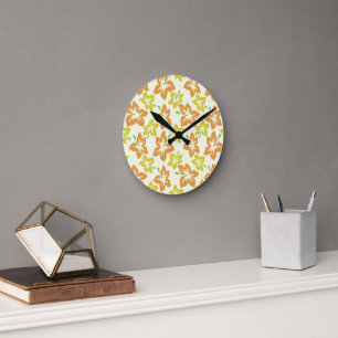 Yellow Hibiscus, Orange Hibiscus, Floral Pattern Round Clock