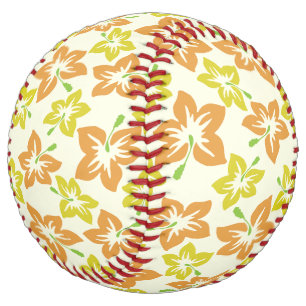 Yellow Hibiscus, Orange Hibiscus, Floral Pattern Softball
