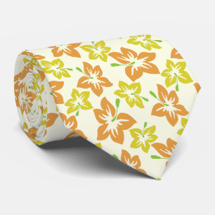 Yellow Hibiscus, Orange Hibiscus, Floral Pattern Tie
