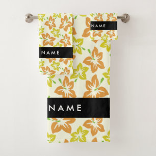 Yellow Hibiscus, Orange Hibiscus, Your Name Bath Towel Set