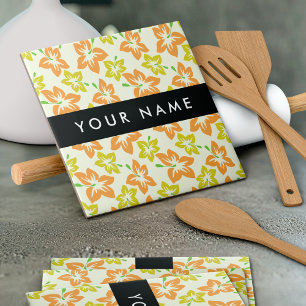 Yellow Hibiscus, Orange Hibiscus, Your Name Ceramic Tile