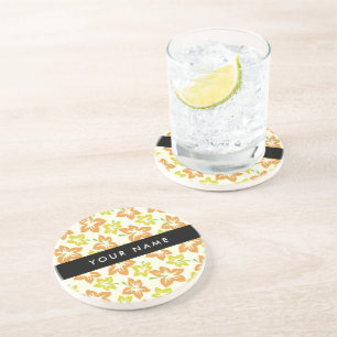 Yellow Hibiscus, Orange Hibiscus, Your Name Coaster