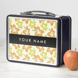 Yellow Hibiscus, Orange Hibiscus, Your Name Metal Lunch Box