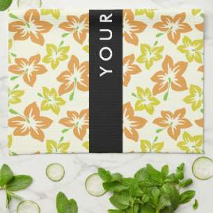 Yellow Hibiscus, Orange Hibiscus, Your Name Tea Towel