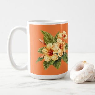 Yellow Hibiscus Pattern on Orange Coffee Mug