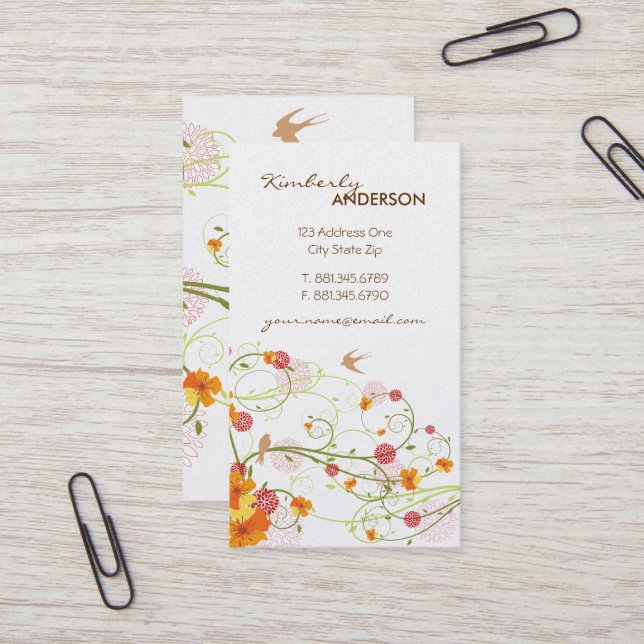 Yellow Hibiscus & Swallows Elegant Floral Garden Business Card (Front/Back In Situ)