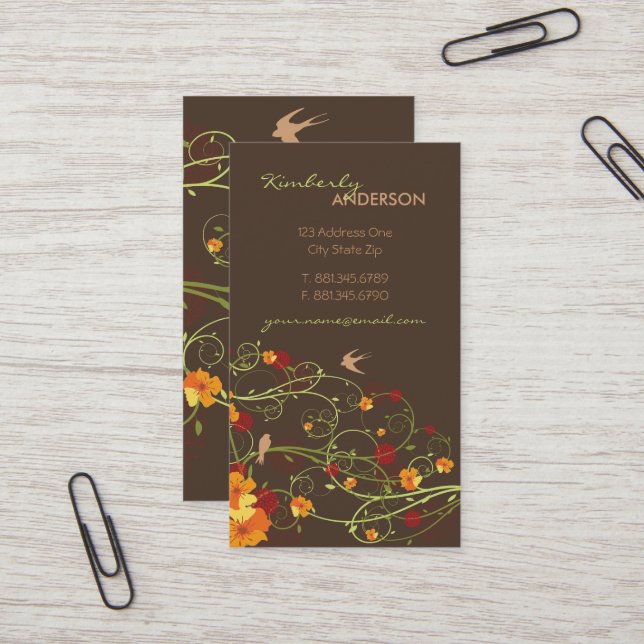 Yellow Hibiscus & Swallows Elegant Floral Garden Business Card (Front/Back In Situ)