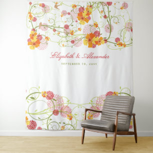 Yellow Hibiscus & Swallows Floral Wedding Backdrop Tapestry