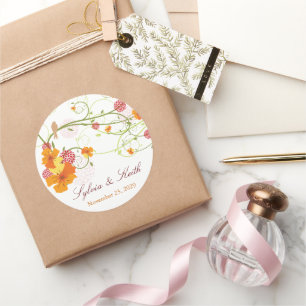 Yellow Hibiscus Swirls & Swallows Floral Wedding Classic Round Sticker