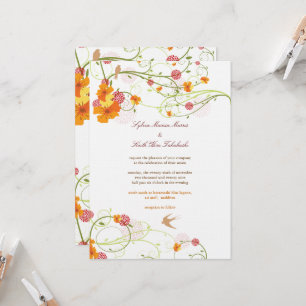 Yellow Hibiscus Swirls & Swallows Floral Wedding Invitation
