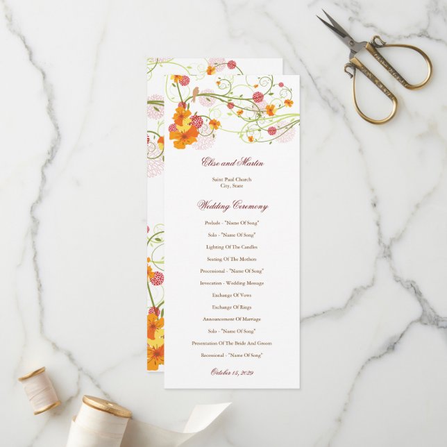 Yellow Hibiscus Swirls & Swallows Floral Wedding Program (Front/Back In Situ)