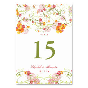 Yellow Hibiscus Swirls & Swallows Floral Wedding Table Number