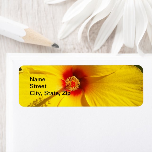 Yellow Hibiscus Tropical Flower Return Address Label (Insitu)