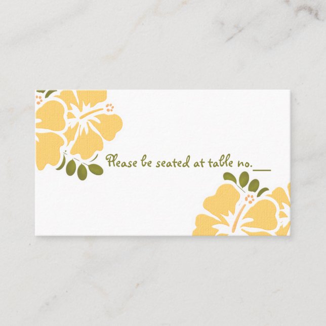 Yellow Hibiscus Wedding Table Place Cards (Front)