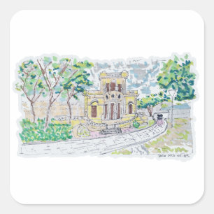Yellow Historic Villa Square Sticker