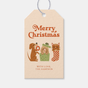 Yellow Holiday Cat Dog Merry Christmas Gift Tags