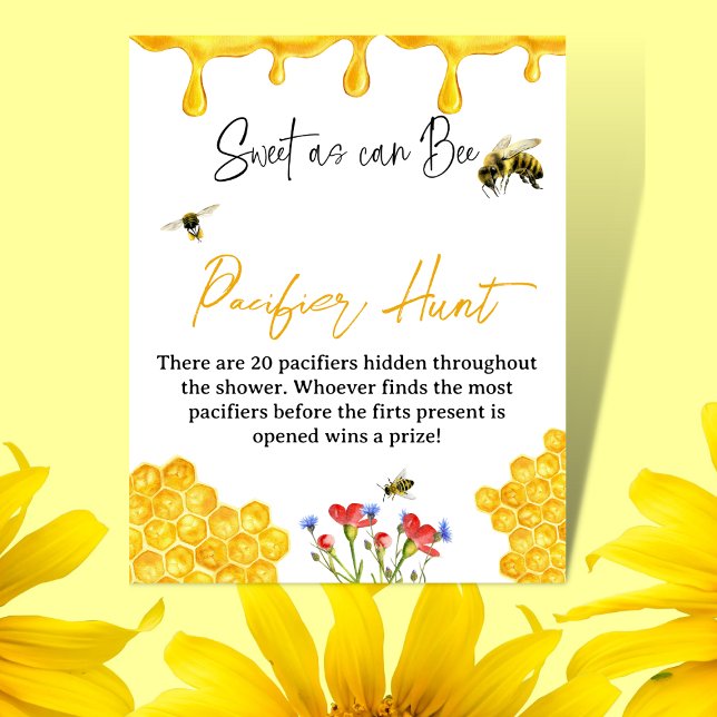 Yellow Honey Bee Baby Shower Pacifier Hunt Game Poster (Creator Uploaded)