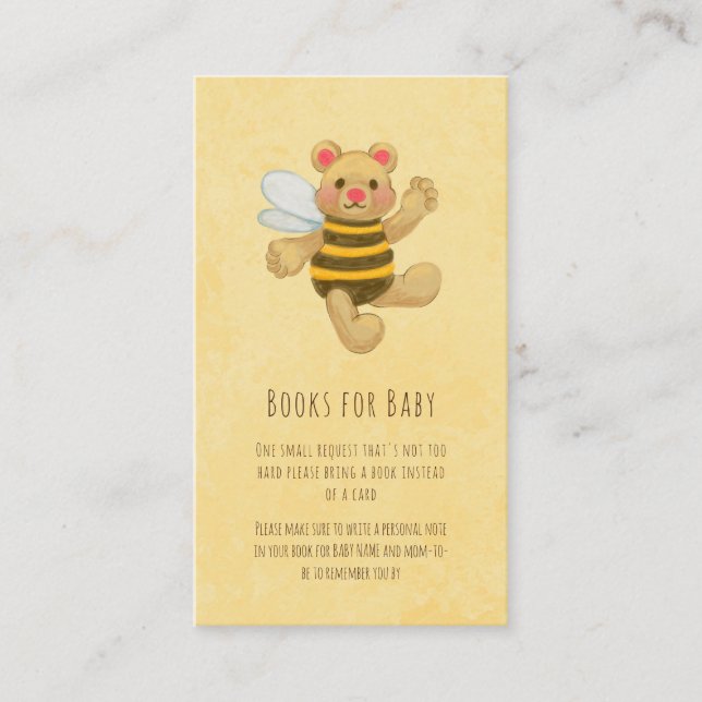 Yellow Honey Bee Bear Baby Shower Book Request Enclosure Card (Front)