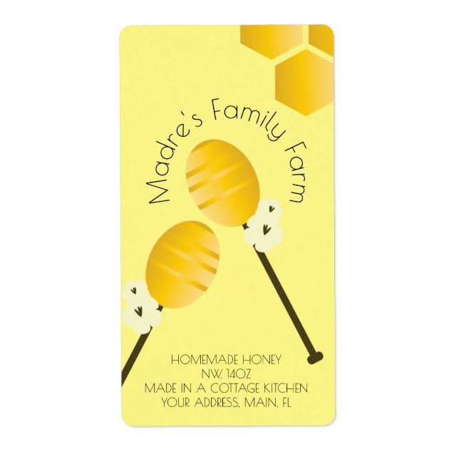 Yellow Honey Stick  Homemade Farm Business Label (Front)