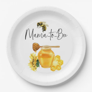 Yellow Honey Watercolor Sunflower Bee Baby Shower Paper Plate