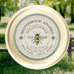 Yellow Honeybee Honey Label Beekeeper Sage Border<br><div class="desc">Label your own honey, candles, beeswax and more with this vintage black and yellow honeybee sticker with sage border. Personalise with your apiary business name at the top and add in your location or address below. You can edit the descriptive text to match your product or keep it general to...</div>