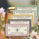 Yellow Honeybee Honey Label Forest Green Border<br><div class="desc">Label your own honey, candles, beeswax and more with this vintage black and yellow honeybee sticker with a dark green border. Personalise with your apiary business name at the top and add in your location or address below. You can edit the descriptive text to match your product or keep it...</div>
