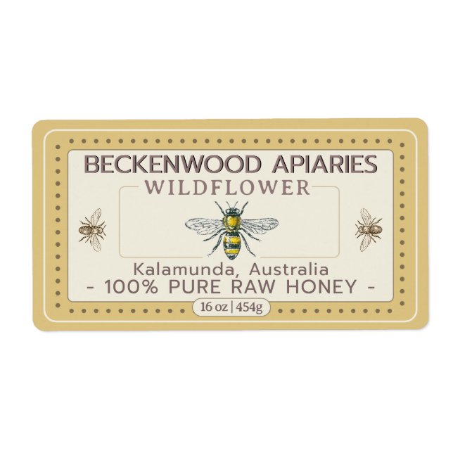 Yellow Honeybee Honey Label Goldenrod Border (Front)