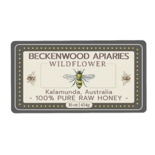 Yellow Honeybee Honey Label Grey Border