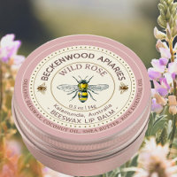 Yellow Honeybee Lip Balm Label Apiary Rose Border 