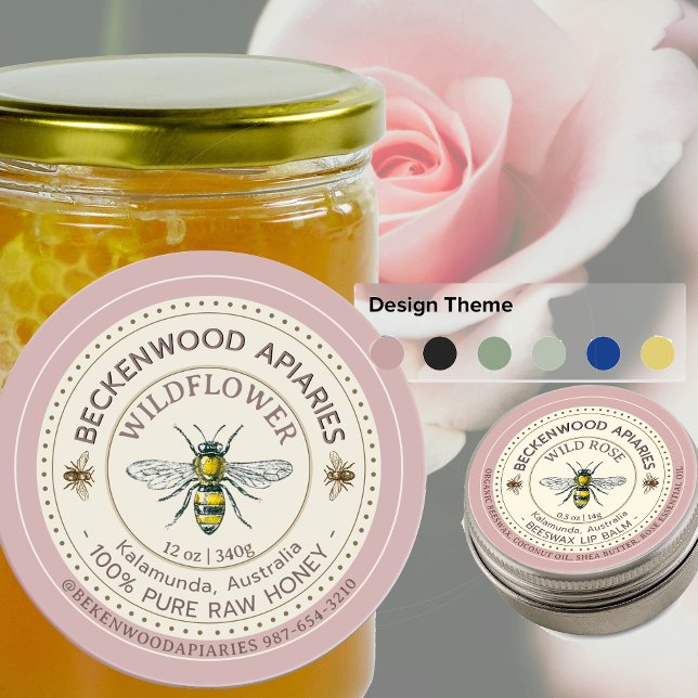 Yellow Honeybee Product Label Apiary Rose Border  (Creator Uploaded)