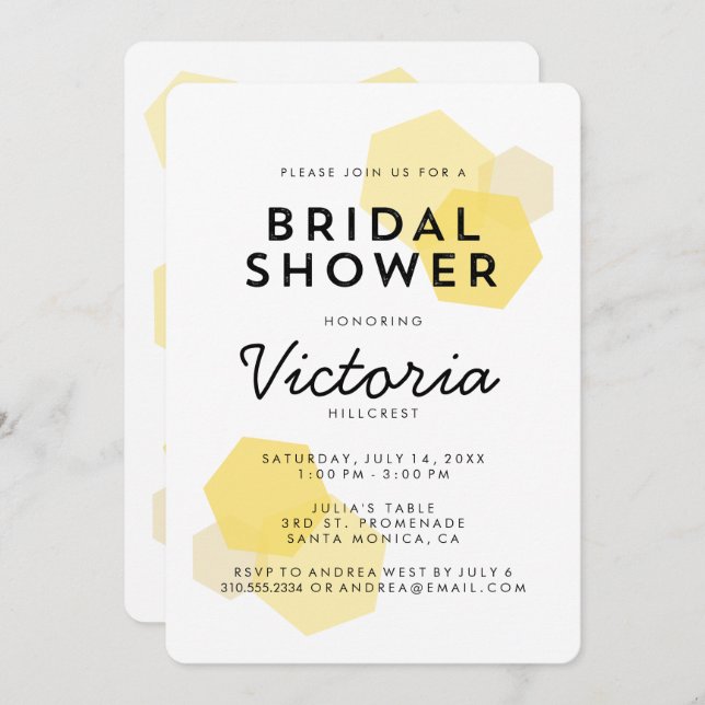 Yellow Honeycomb Bridal Shower Invitation (Front/Back)