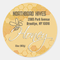 Yellow Honeycomb Honey Label with Honeybee