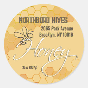 Yellow Honeycomb Honey Label with Honeybee
