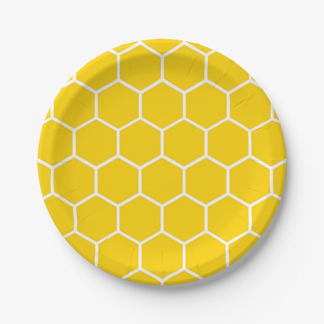 Yellow honeycomb pattern paper plate (Front)