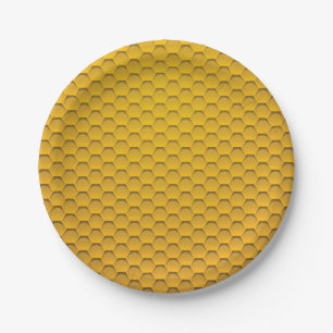 Yellow Honeycomb Pattern Paper Plate