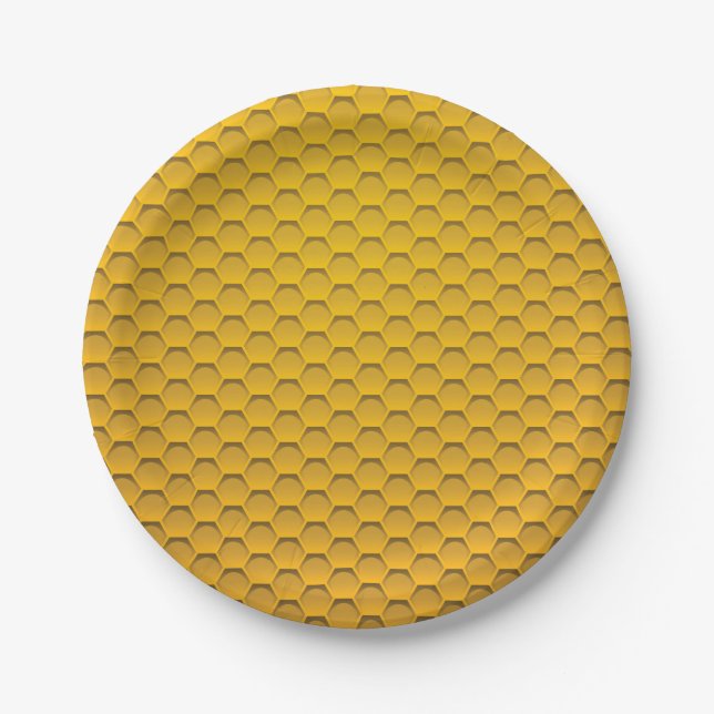 Yellow Honeycomb Pattern Paper Plate (Front)