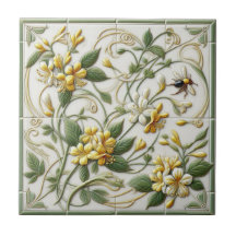 Yellow Honeysuckle & Flowers Decorative Tile-1