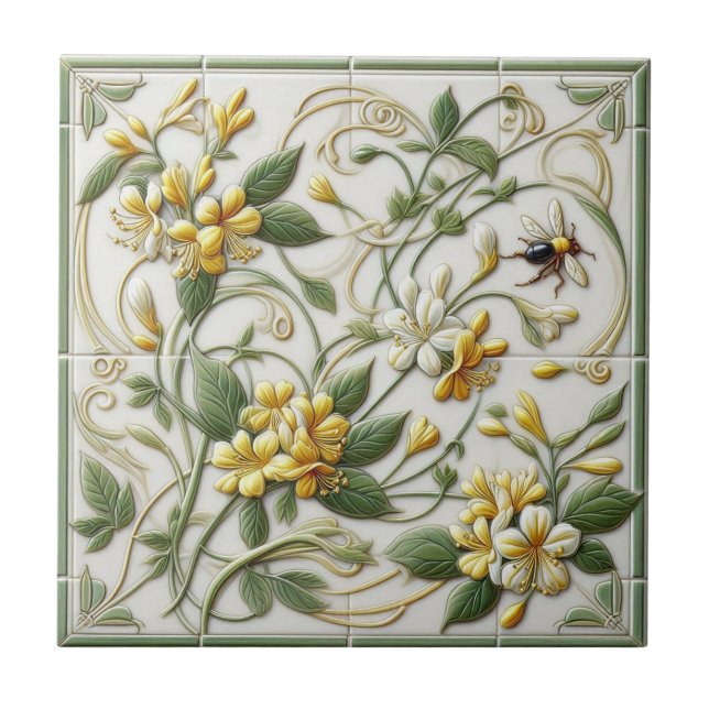 Yellow Honeysuckle & Flowers Decorative Tile-1 Ceramic Tile (Front)