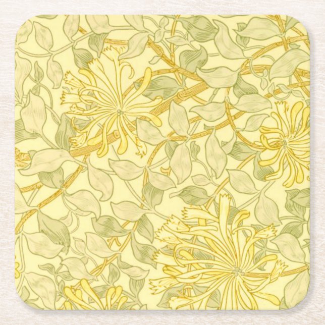 Yellow Honeysuckle Square Paper Coaster (Front)