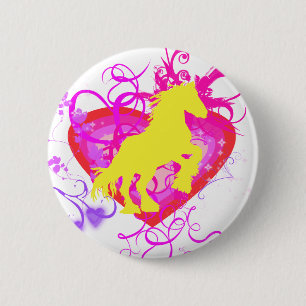 yellow horse 6 cm round badge
