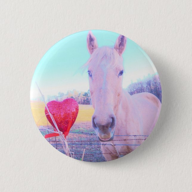 Yellow Horse and Red  Heart 6 Cm Round Badge (Front)