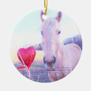 Yellow Horse and Red  Heart Ceramic Ornament