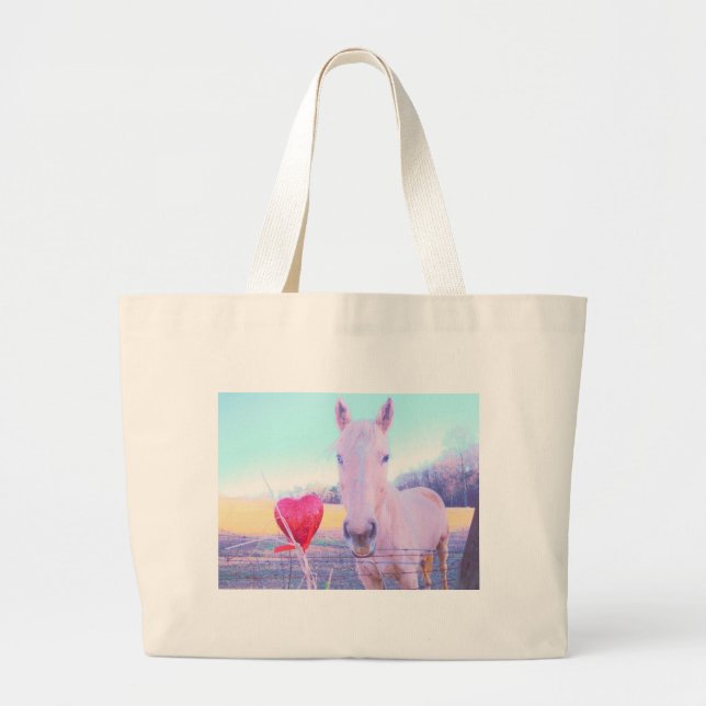 Yellow Horse and Red  Heart Large Tote Bag (Front)
