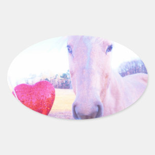 Yellow Horse and Red Heart Oval Sticker