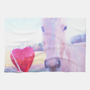 Yellow Horse and Red  Heart Tea Towel