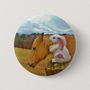 Yellow Horse, Spring Rabbit 6 Cm Round Badge