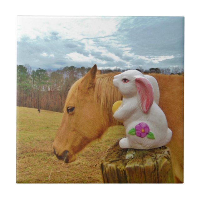 Yellow Horse, Spring Rabbit Ceramic Tile (Front)