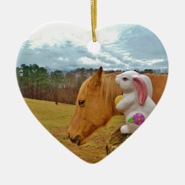Yellow Horse, Spring Rabbit Ceramic Tree Decoration (Front)