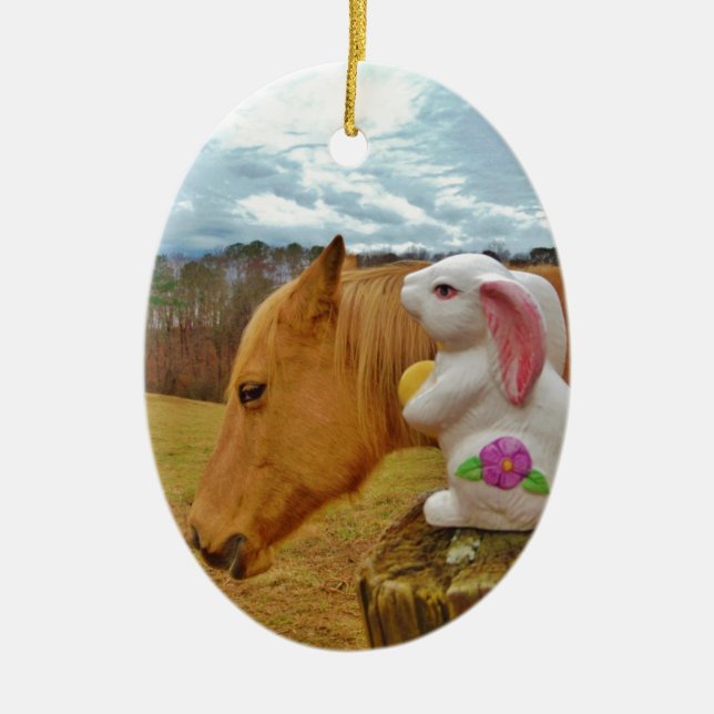 Yellow Horse, Spring Rabbit Ceramic Tree Decoration (Front)